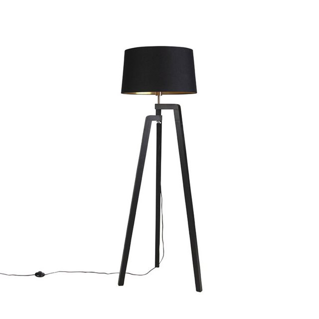 Bild von Qazqa Stehlampe Puros, ohne Leuchtmittel, E27, Schwarz, Landhaus / Rustikal, Holz, 1-flammig