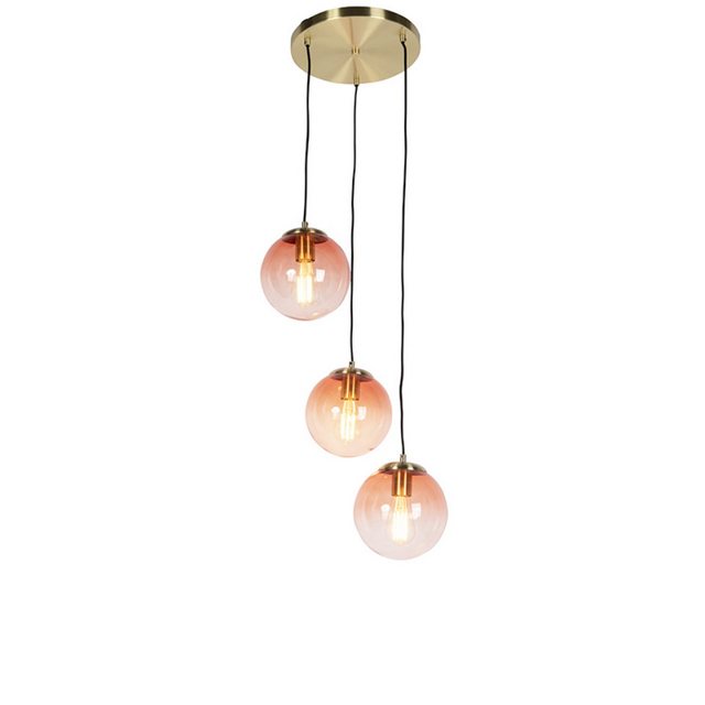 Bild von Qazqa Pendelleuchte Pallon, ohne Leuchtmittel, E27, Rosa, Art Deco, Glas, 3-flammig