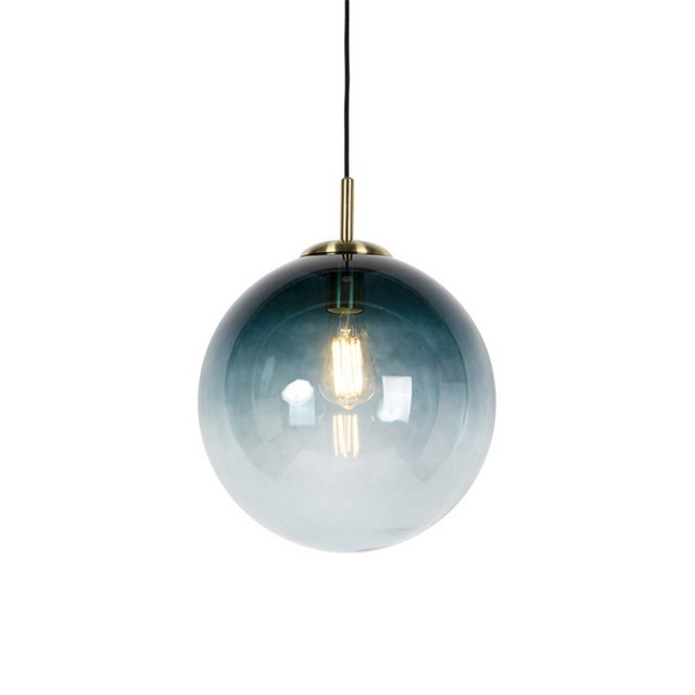 Bild von Qazqa Pendelleuchte Pallon, ohne Leuchtmittel, E27, Blau, Art Deco, Glas, 1-flammig