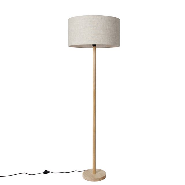 Bild von Qazqa Stehlampe Mels, ohne Leuchtmittel, E27, Naturel, Landhaus, Holz, 1-flammig