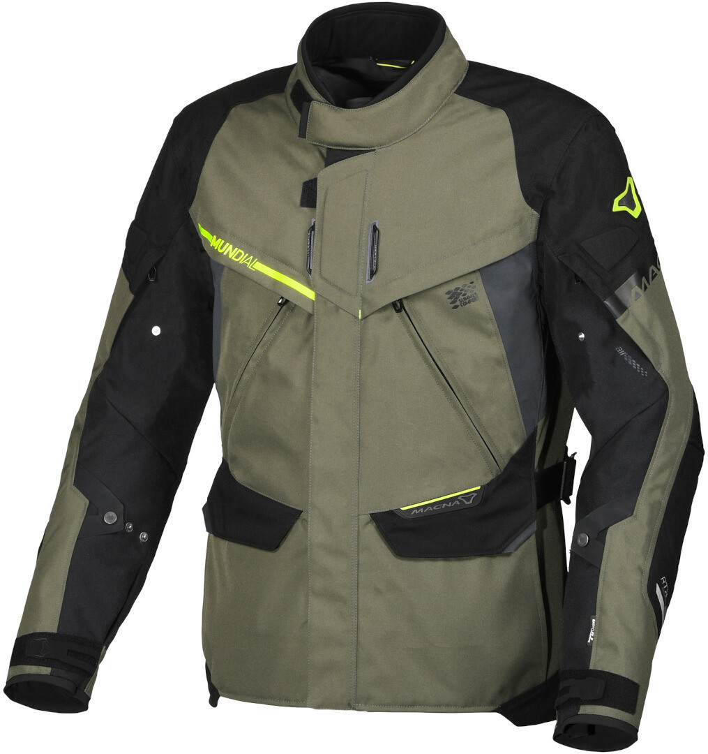 Bild von Macna Mundial wasserdichte Motorrad Textiljacke, schwarz-grün, Größe 2XL für Männer