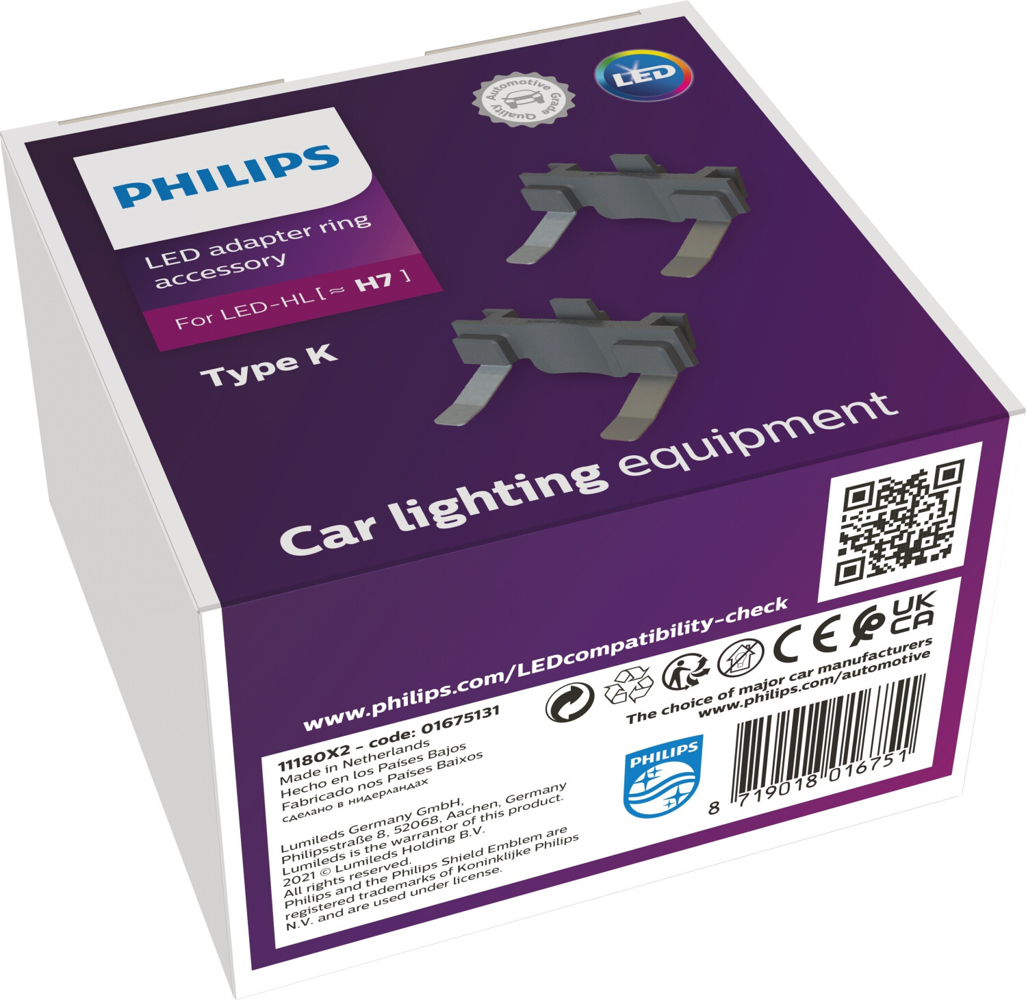 Bild von PHILIPS Adapterring H7 LED type K (2stk.) Lampenfassung, Hauptscheinwerfer  11180X2