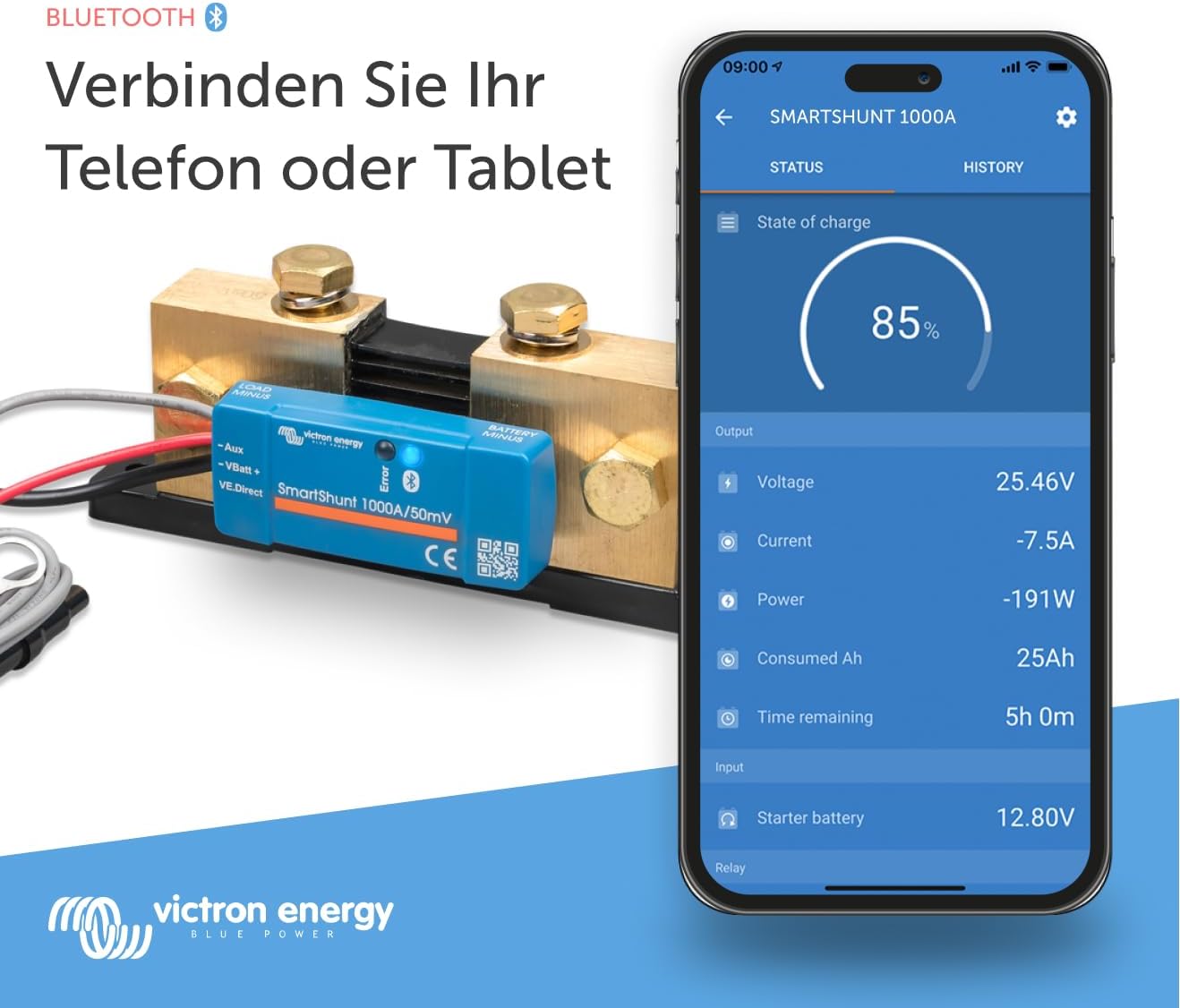 Bild von Victron Energy SmartShunt 1000A/50mV IP65 SHU065210050 Batterieüberwachung