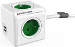 Bild von Allocacoc PowerCube Extended, power distribution unit with USB ports, 3 sockets type E, 1.5m, white/green POWERCUBE EXT. USB GREEN TYPEE (6403GN/BEEUPC)