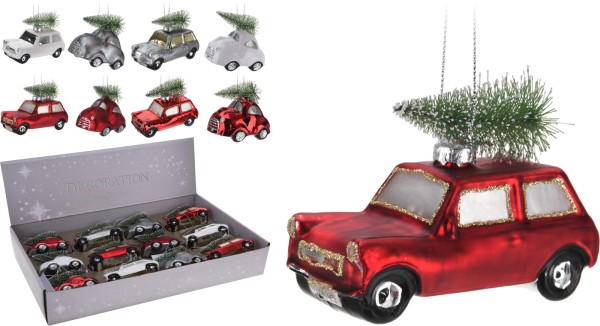 Bild von Tannenbaumschmuck Auto mit Weihnachtsbaum "rundes Auto-grau"