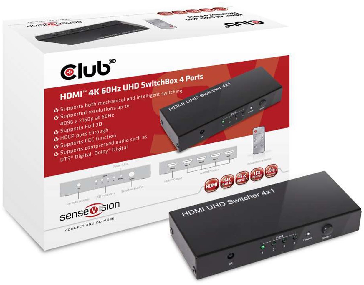 Bild von CLUB3D CLUB3D Club 3D SenseVision HDMI 2.0 4K 60Hz UHD Switchbox 4-Port CS... HDMI-Kabel