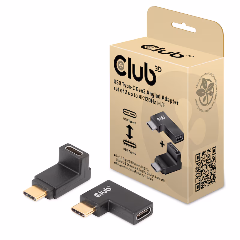 Bild von Club 3D - USB-C Adapterkit - USB 3.2 Gen 2 - 20 V - 5 A - gewinkelt, USB-Stromversorgung (100 W), Support von 4K 120 Hz