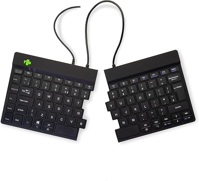 Bild von R-Go Split Tastatur, Ergonomische Design mit Geteilte Tastenfeld und Integrierter Pausenanzeige, QWERTY (UK) Layout, USB Kabelgebunden, Schwarz