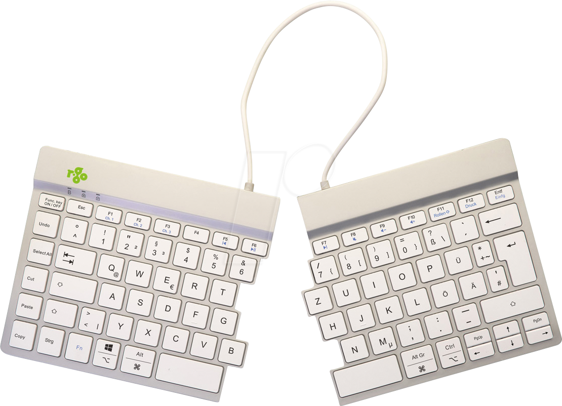 Bild von R-Go Split Tastatur, Bluetooth 5.0, Mit Anti-RSI-Software, Ergonomische Design mit Geteilte Tastenfeld, Multi-Media Bedienelemente, QWERTZ Deutsches Layout, Kompatibel mit Windows/Linux/Mac, Weiss