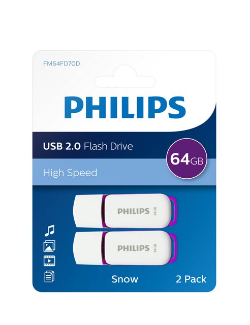 Bild von Philips Snow Edition 2.0 USB-Flash-Laufwerk 2X 64GB für PC, Laptop, Computer Data Storage, Lesegeschwindigkeit bis zu 25 MB/s