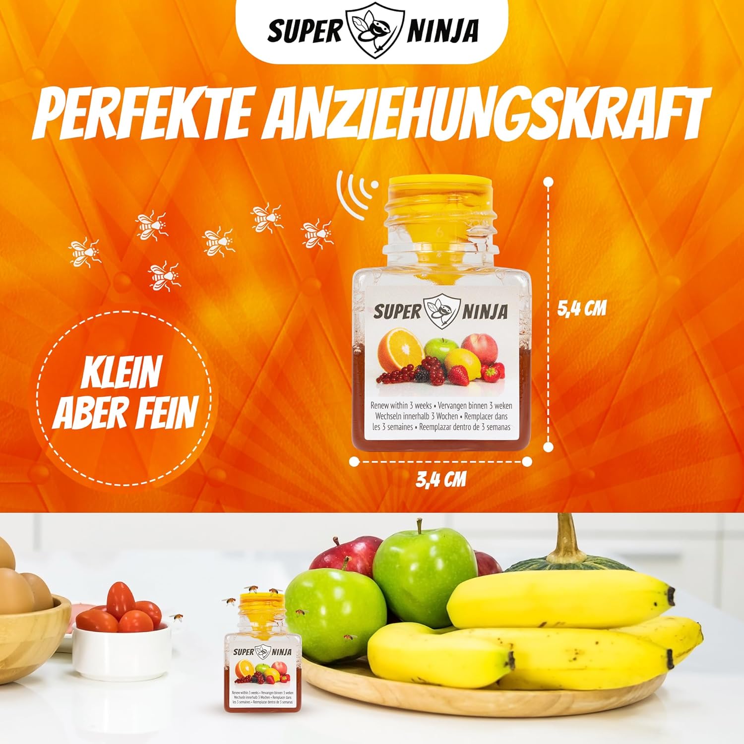 Bild von Super Ninja Fruchtfliegenfalle - Standard Pack - 2 Fallen - Hochwirksame Ökologische Fruchtfliegenfalle für Küche und Innenraum - Obstfliegenfalle - Bis zu 3 Wochen