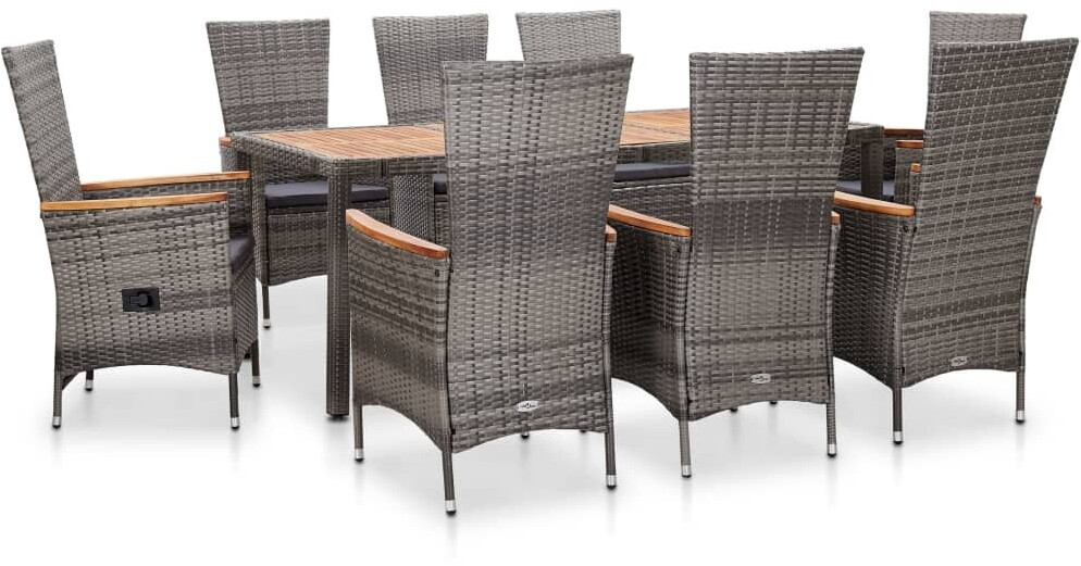 Bild von vidaXL Garten-Essgruppe 9-tlg. Garten-Essgruppe mit Auflagen Poly Rattan Grau, (8-tlg)
