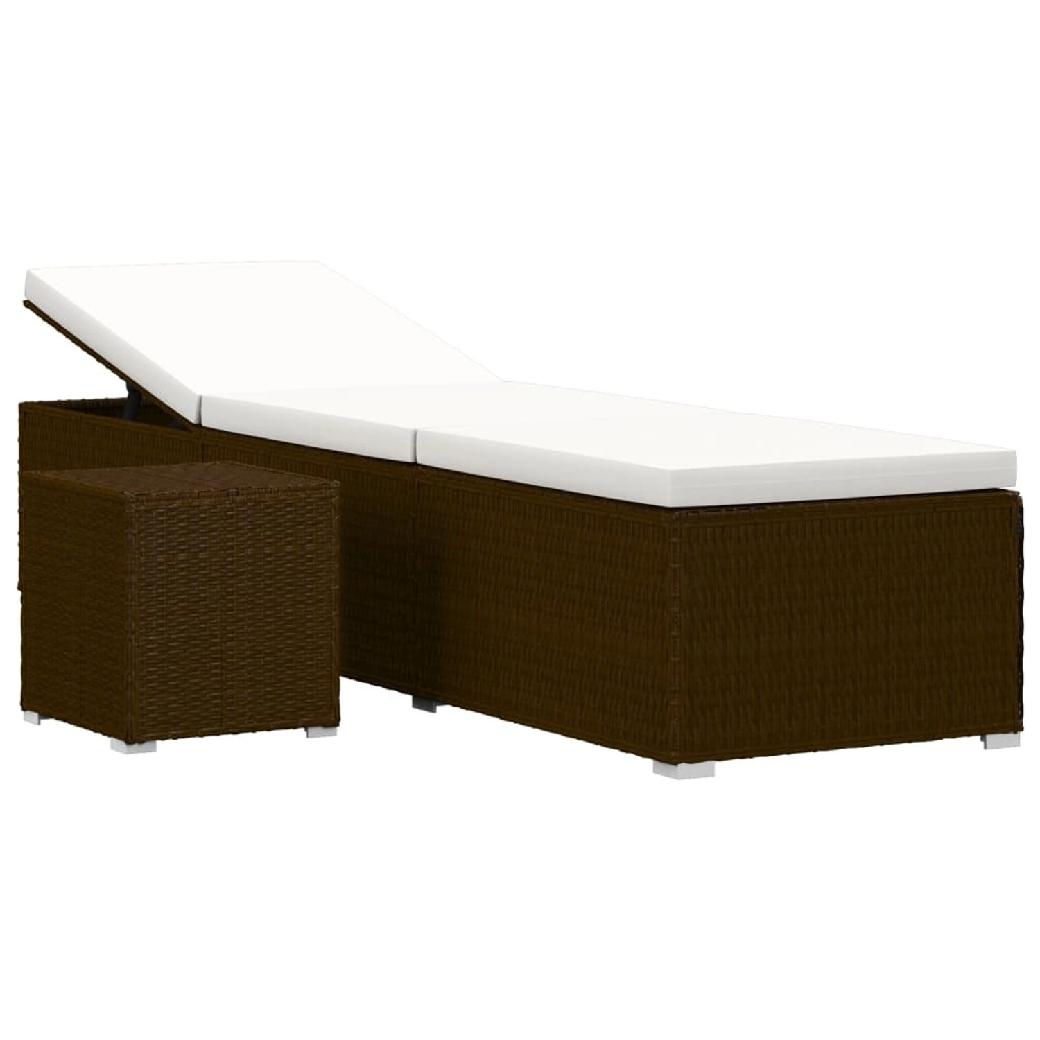 Bild von vidaXL Gartenliege Sonnenliege mit Auflage und Teetisch Poly Rattan Braun, 1 St.