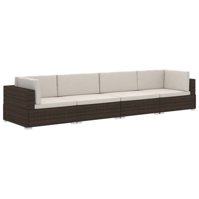 Bild von vidaXL Gartenlounge-Set 4-tlg. Garten-Sofagarnitur mit Auflagen Poly Rattan Braun, (4-tlg)