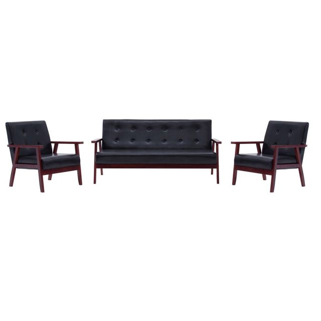 Bild von vidaXL Sofa 3-tlg. Sofagarnitur Schwarz Kunstleder