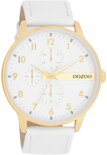 Bild von Oozoo Timepieces Herren Uhr in White/Gold | Armbanduhr Herren mit Lederarmband | Schöne Uhr für Männer | Edle Analog Herrenuhr (45mm Gehäuse) in rund C11305