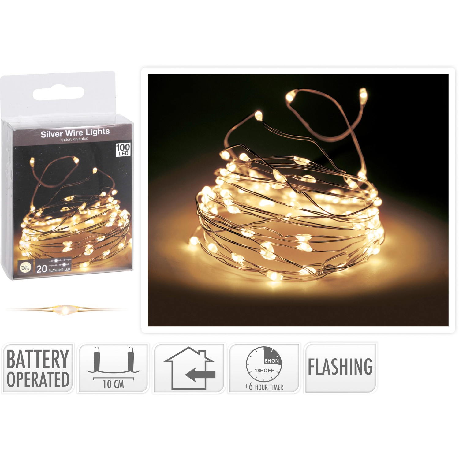 Bild von LED Lichterkette 100 warmweiße LEDs Silberdraht mit Funkeleffekt innen