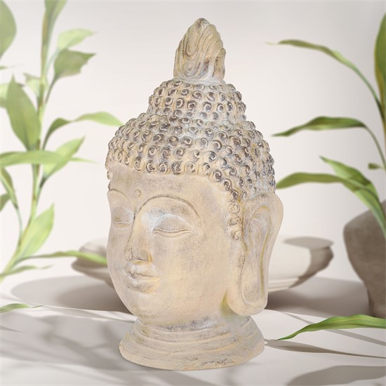 Bild von ECD Germany Buddha Figur 78 cm Beige/Grau Kunststein Polyresin Gartenfigur