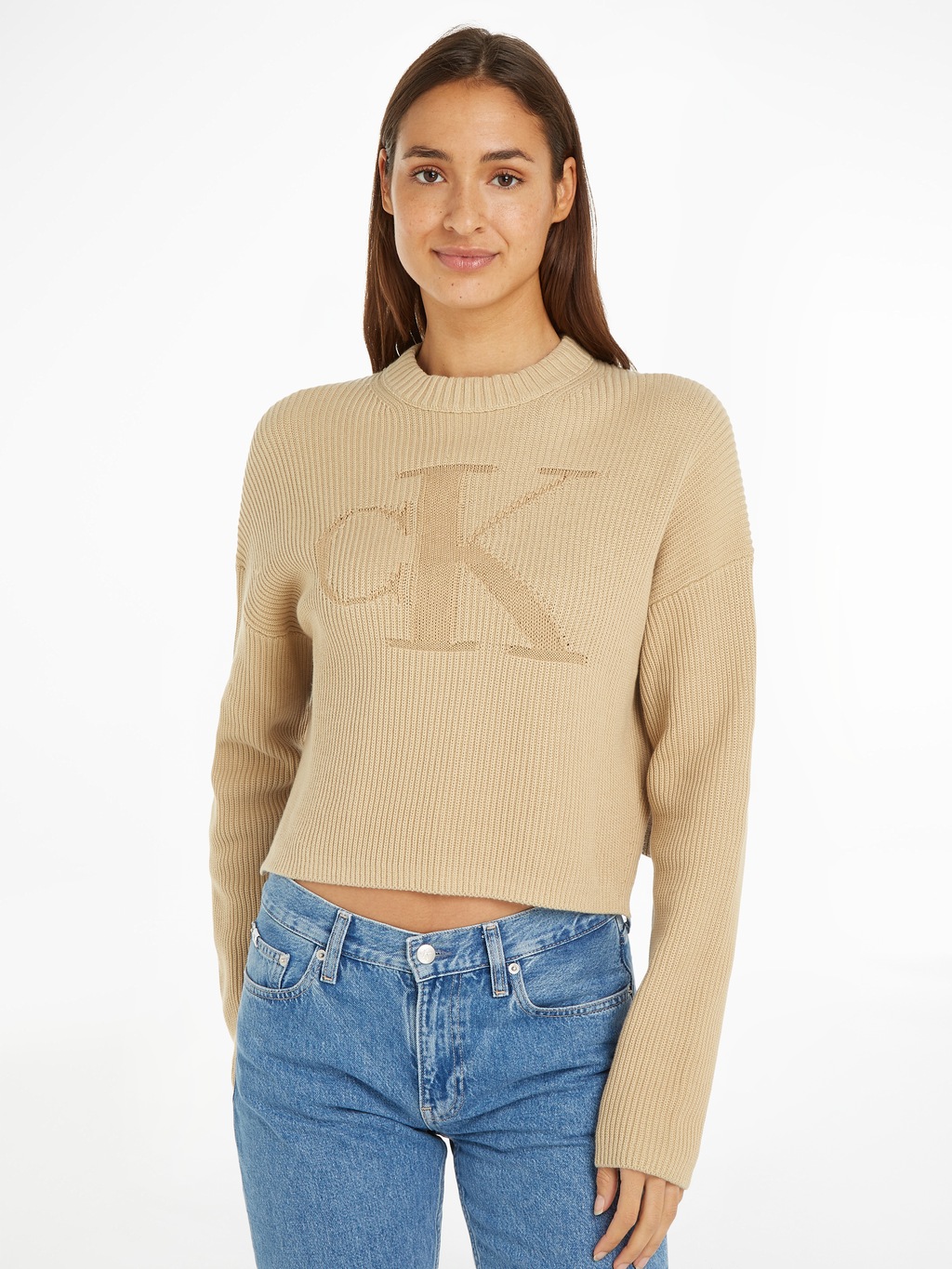 Bild von Calvin Klein Jeans Stehkragenpullover "LOGO INTARSIA REGULAR SWEATER", mit Logostickerei
