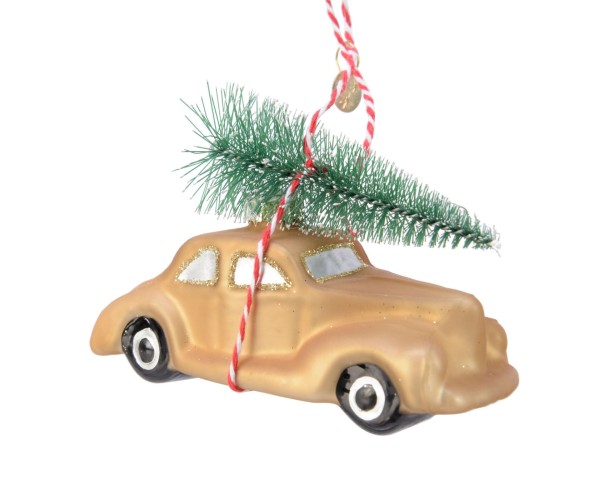 Bild von Dekoaufsteller Weihnachtsauto aus Glas mit Tannenbaum ""