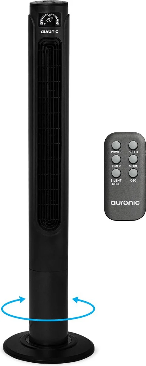 Bild von Auronic Tower Fan - Standventilator mit Fernbedienung - Timer - 55W - 45dB - 118cm - Schwarz