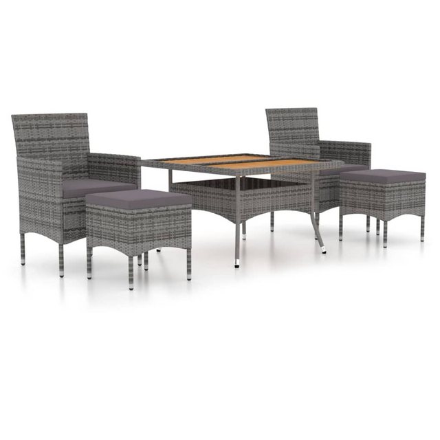 Bild von vidaXL Garten-Essgruppe 5-tlg. Garten-Essgruppe Poly Rattan & Massivholz Grau, (5-tlg)
