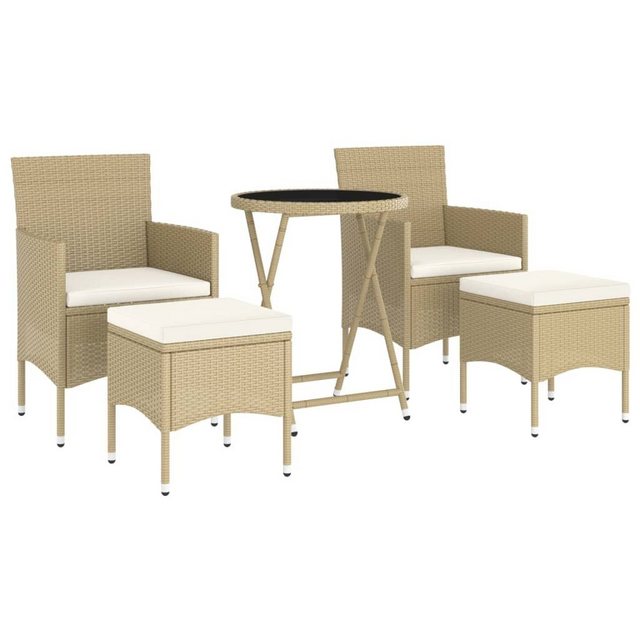 Bild von vidaXL Gartenlounge-Set 5-tlg. Garten-Bistro-Set Poly Rattan und Hartglas Beige, (1-tlg)