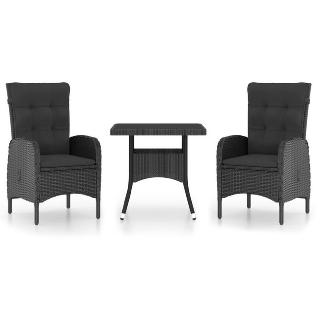 Bild von vidaXL 3-tlg Garten-Essgruppe Poly Rattan und Glas Schwarz