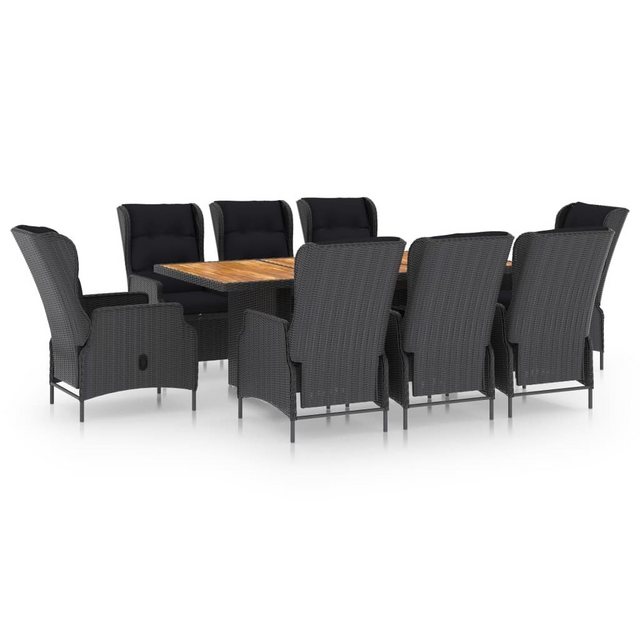 Bild von vidaXL Garten-Essgruppe 9-tlg. Garten-Essgruppe mit Auflagen Poly Rattan Dunkelgrau, (8-tlg)