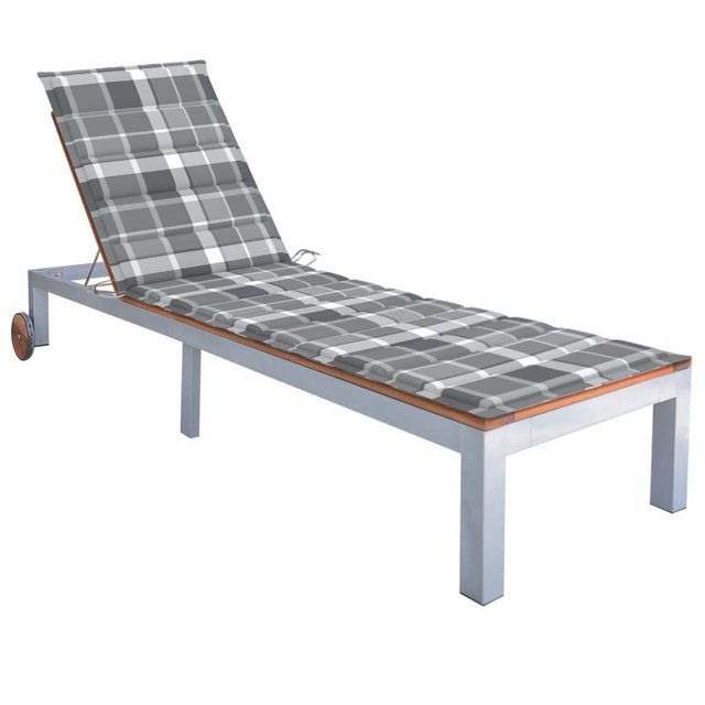 Bild von vidaXL Akazienholz Massiv Sonnenliege mit Auflage Gartenliege Liege Gartenmöbel Relaxliege Saunaliege Strandliege Freizeitliege Verzinkter Stahl