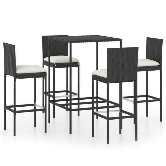 Bild von vidaXL Gartenlounge-Set 5-tlg. Gartenbar-Set mit Kissen Poly Rattan Schwarz, (4-tlg)