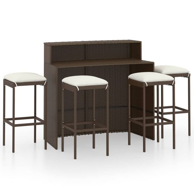 Bild von vidaXL Gartenlounge-Set 5-tlg. Gartenbar-Set mit Kissen Braun, (4-tlg)