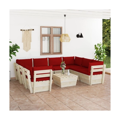 Bild von vidaXL Fichtenholz Garten Palettensofa 9-TLG. mit Kissen – Eine stilvolle Garten-Lounge-Garnitur