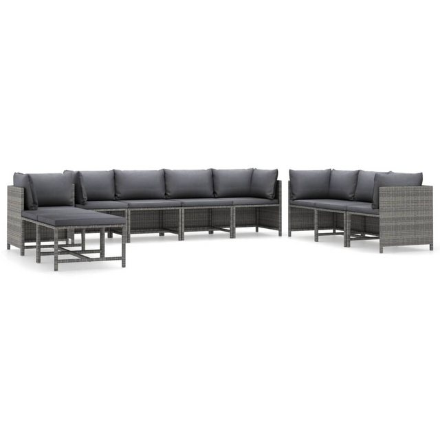 Bild von vidaXL Gartenlounge-Set 10-tlg. Garten-Lounge-Set mit Kissen Poly Rattan Grau, (1-tlg)