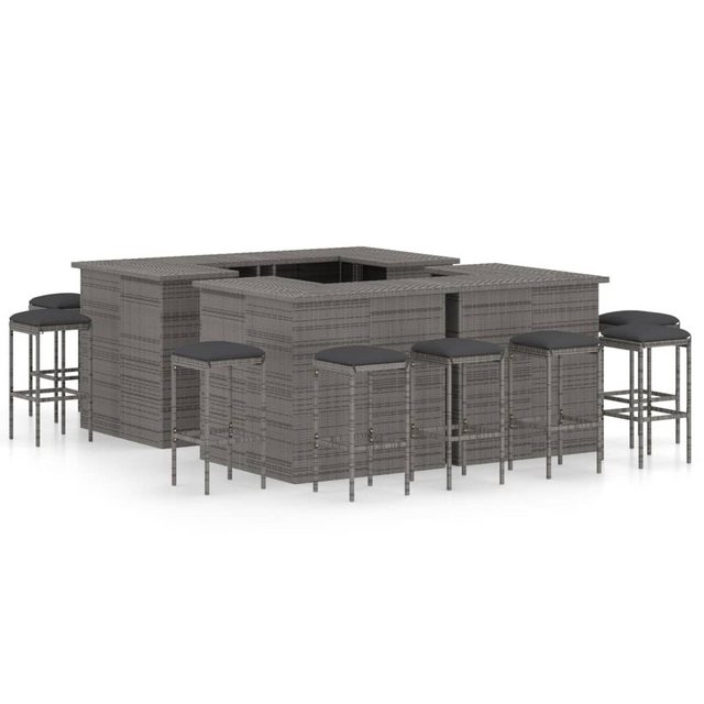 Bild von vidaXL Gartenlounge-Set 16-tlg. Gartenbar-Set mit Kissen Poly Rattan Grau, (15-tlg)