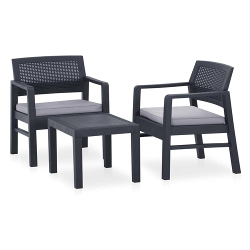 Bild von vidaXL Gartenmöbel-Set für den Außenbereich, Kunststoff, Grau, 3-teilig
