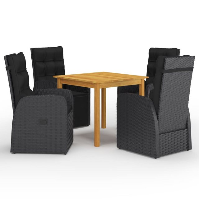 Bild von vidaXL Gartenmöbel Set 5-TLG. Sitzgarnitur Sitzgruppe Gartengarnitur Gartenset Tisch Esstisch Stühle Gartentisch Gartenstuhl Sessel Schwarz