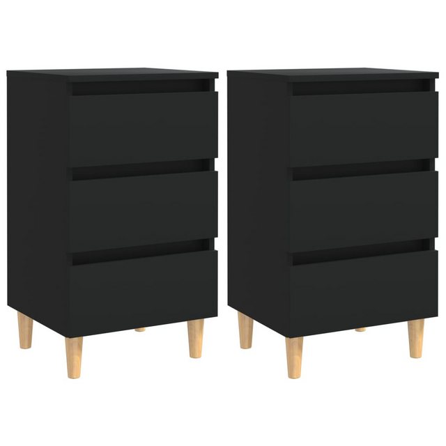 Bild von vidaXL Nachttisch Nachttische mit Massivholz-Beinen 2 Stk Schwarz 40x35x69 cm