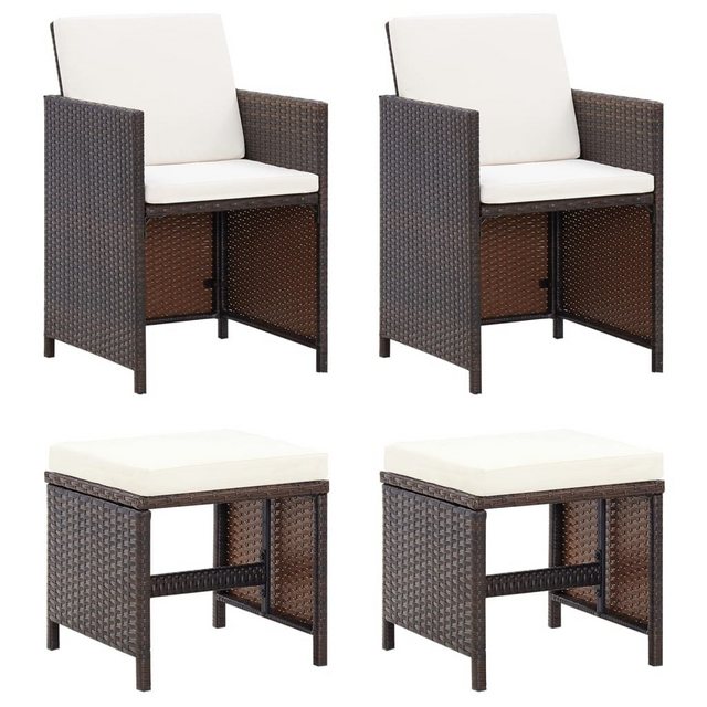 Bild von vidaXL Gartenstuhl 4-tlg. Gartenstuhl und Hocker Set Poly Rattan Braun (4 St)