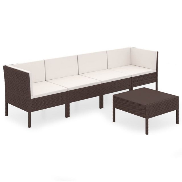 Bild von vidaXL Gartenlounge-Set 5-tlg. Garten-Lounge-Set mit Auflagen Poly Rattan Braun, (1-tlg)
