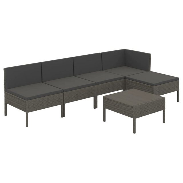Bild von vidaXL Gartenlounge-Set 6-tlg. Garten-Lounge-Set mit Auflagen Poly Rattan Grau, (1-tlg)