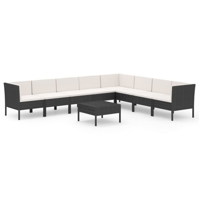 Bild von vidaXL Gartenlounge-Set 9-tlg. Garten-Lounge-Set mit Auflagen Poly Rattan Schwarz, (1-tlg)