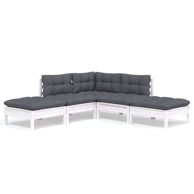Bild von vidaXL 5-tlg Garten-Lounge-Set mit Kissen Weiß Kiefernholz Modell 3