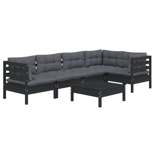 Bild von vidaXL Gartenlounge-Set 6-tlg. Garten-Lounge-Set mit Kissen Schwarz Kiefernholz, (6-tlg)