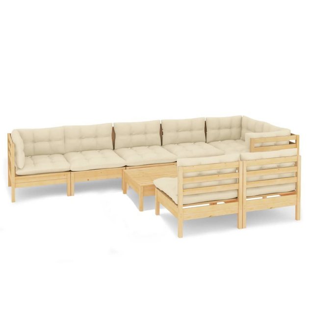 Bild von vidaXL Gartenlounge-Set 9-tlg. Garten-Lounge-Set mit Creme Kissen Massivholz Kiefer, (1-tlg)