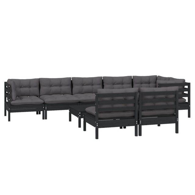 Bild von vidaXL Gartenlounge-Set 9-tlg. Garten-Lounge-Set mit Kissen Schwarz Massivholz Kiefer, (1-tlg)