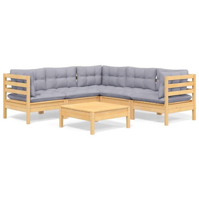 Bild von vidaXL 6-tlg Garten-Lounge-Set mit Grauen Kissen Kiefer Massivholz Modell 6