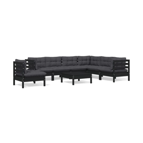 Bild von vidaXL 8-tlg Garten-Lounge-Set mit Kissen Schwarz Massivholz Kiefer