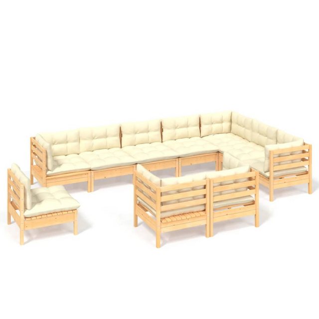 Bild von vidaXL Gartenlounge-Set 10-tlg. Garten-Lounge-Set mit Creme Kissen Massivholz Kiefer, (10-tlg)