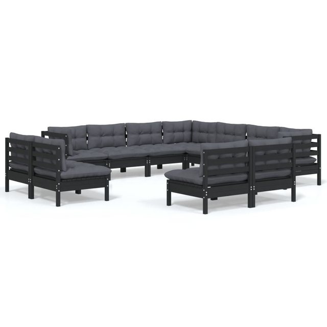 Bild von vidaXL 11-tlg Garten-Lounge-Set mit Kissen Schwarz Massivholz Kiefer Modell 18